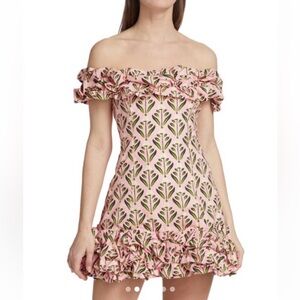 Agua by Agua Bendita Pink and Green Leaf Print Mini Dress